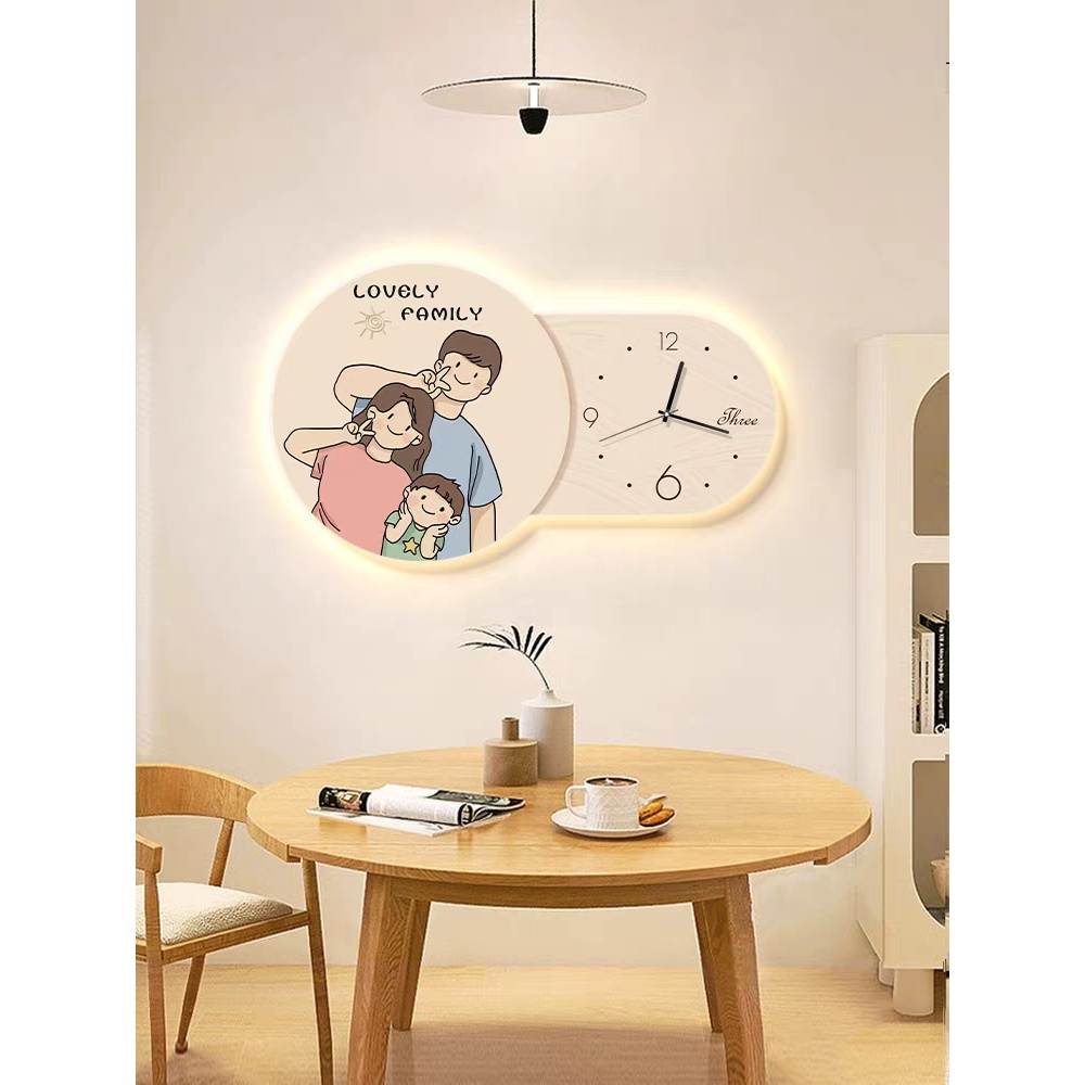 Tranh 3D Led Đồng Hồ Gia Đình Phong Cách Hàn Quốc Treo Phòng Khách, Phòng Ngủ - Làm Quà Tặng