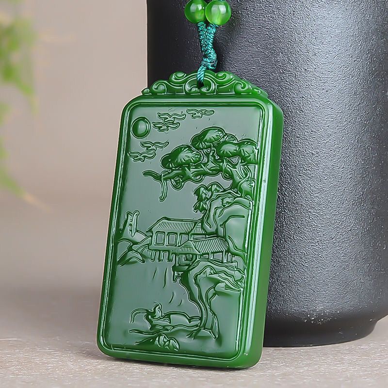 Spinner Mặt Dây Chuyền Hai Mặt Khắc Chữ jasper Màu Xanh Lá Cây Nghệ Thuật Thời Trang Đơn Giản Dành Cho Bạn Nam