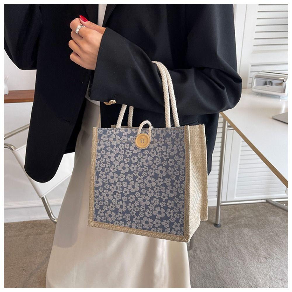 Túi Tote quà tặng CHEESELY, Túi xách cầm tay có thể tái sử dụng, Túi xách nữ vải lanh kiểu Pháp thông thường