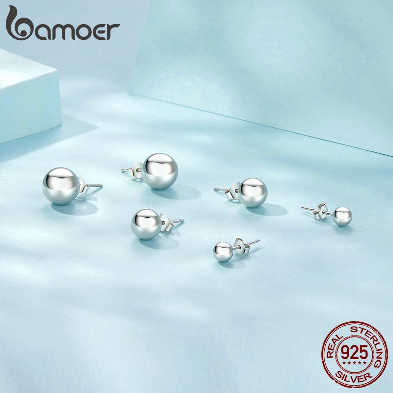 Bamoer Bông Tai Bạc sterling 925 Hình Cầu Thời Trang Cho Nữ