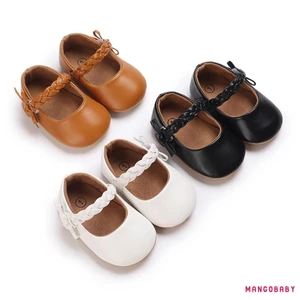 Mgg-baby Bé Gái Giày Đế Mềm Da PU Nơ Cũi Giày Chống Trơn Trượt Giày Tập Đi