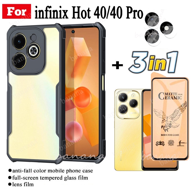 Ốp điện thoại chống sốc 3 trong 1 Infinix Hot 40 Pro cho Infinix Hot 40i Hot40 Phim mờ gốm + Phim ống kính máy ảnh