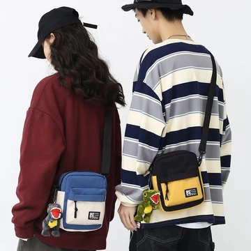 Túi đeo chéo Nylon Túi đeo chéo Túi nhỏ Ba lô bên Túi nhỏ di động Nam Nữ Cùng phong cách Túi vuông nhỏ Túi đeo vai Túi đựng điện thoại di động Ví đựng tiền xu Túi đeo vai Màu sắc tương phản Túi vải nh