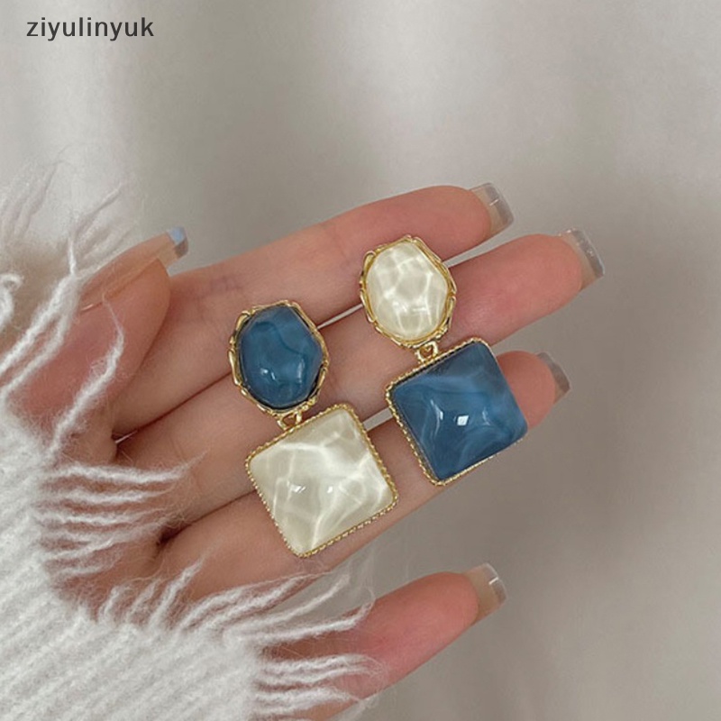 Bông Tai Dáng Dài Hình Học Bằng Resin Phong Cách Retro Thanh Lịch Thời Trang Cho Nữ