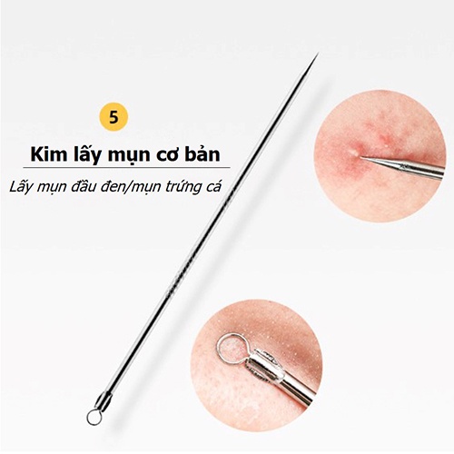 Bộ Nặn Mụn 5 Món Cao Cấp Inox Không Gỉ, Bộ Nặn Mụn Đầu Đen 5 Chi Tiết TOOL