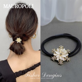 Mauropoli [Sẵn sàng] Băng đô kim loại Opal phong cách mới Nữ phong cách Hàn Quốc Dây buộc tóc đuôi ngựa sang trọng Dây cao su ba lớp Dây buộc tóc
