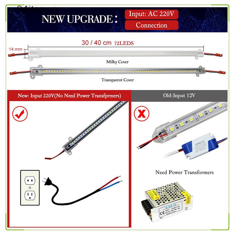 Thanh Đèn LED 72 Bóng XOITOP AC220V 2835 Dạng Kẹp 30cm 40cm Tiết Kiệm Năng Lượng