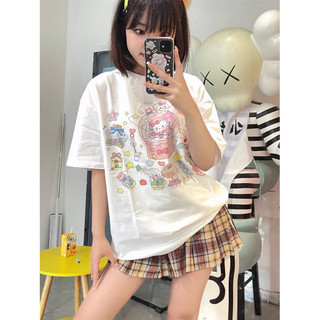 HIIXIIVI Áo thun cotton nữ tay ngắn cổ tròn in thời trang, form rộng unisex, OOTD 2025