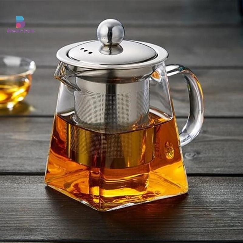 < Beartwo > Ấm trà thủy tinh Bộ lọc thép không gỉ dày chịu nhiệt độ cao Ấm trà chống bỏng Ấm trà gia đình Bộ trà Kung Fu Đẹp