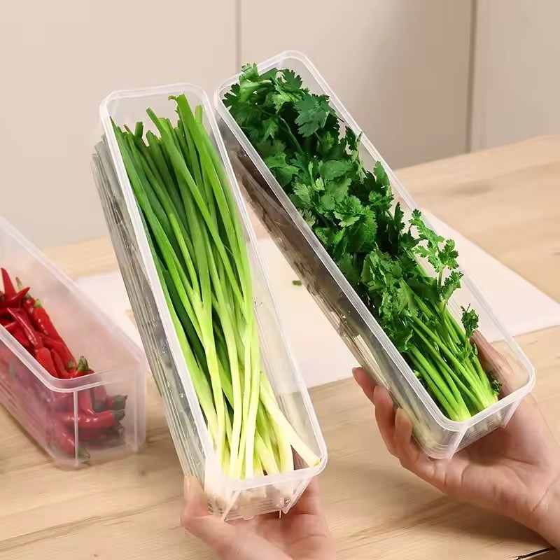 1 / 2 / 4 Hộp Bảo Quản Thực Phẩm Tươi Dài Dải - Dụng Cụ Sắp Xếp Tủ Lạnh Nhà Bếp - Hộp Đựng Rau Củ - Có Thể Xếp Chồng, Trong Suốt, Kín