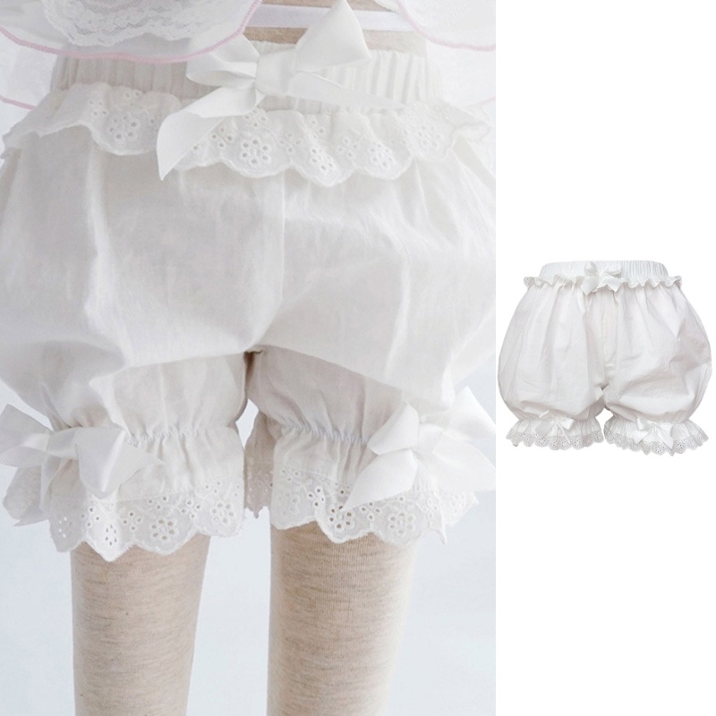 Vua Nữ Trắng Xù Ren Bloomer Dễ Thương Nơ Bí Ngô Quần Frilly An Toàn Quần Short