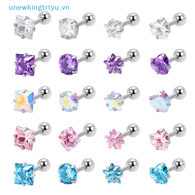 Unewtyu 1 Đôi Khuyên Tai Xỏ Lỗ Bằng Thép Không Gỉ Đính Đá zircon Đơn Giản Thời Trang Cho Nữ vn