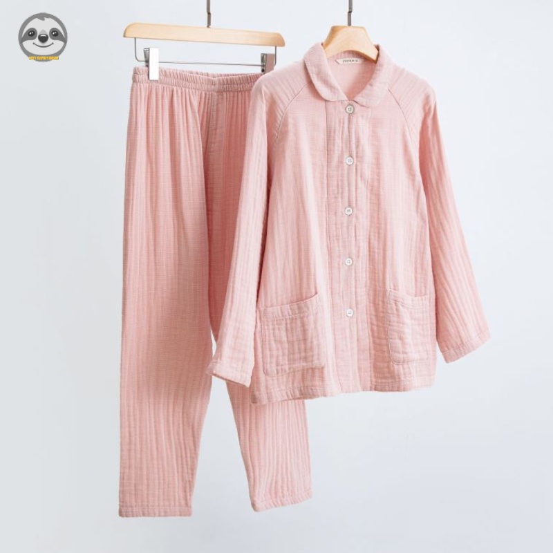 Bộ Đồ Ngủ Bốn Lớp Bằng cotton Dày Siêu Mềm Thoải Mái Phong Cách muji Phong Cách Nhật Bản / Mây Dài Tay