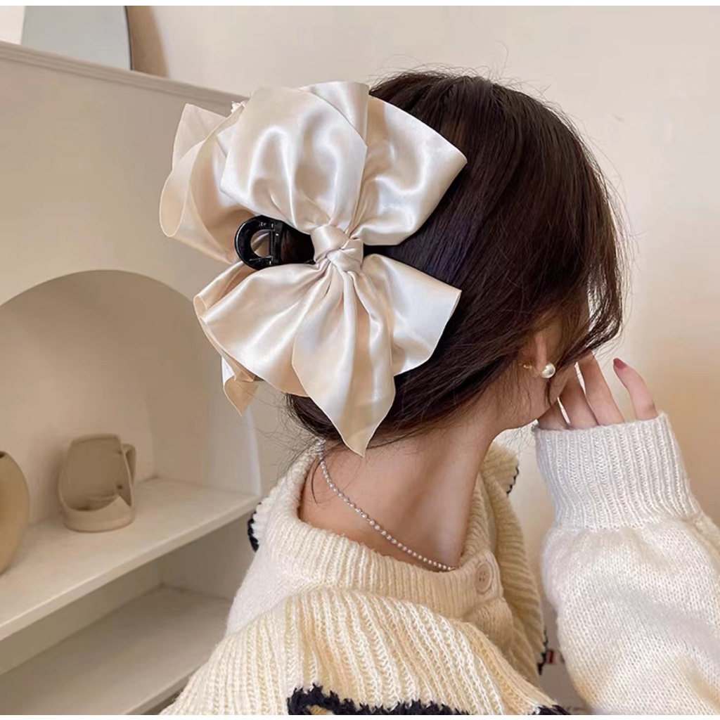 Kẹp Tóc Cá Mập Đính Nơ Cỡ Lớn Bằng Lụa Phong Cách Tiểu Thư Hàn Quốc Phụ Kiện Tóc Nữ Và Bé Gái Empoli