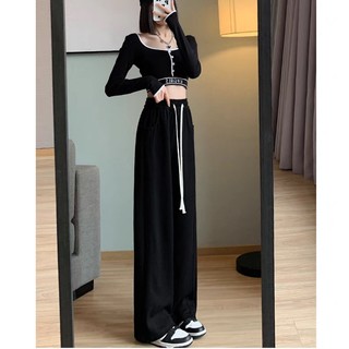 Quần thun dài Nhỏ Clothing bigsize nữ ống rộng phối dây cột trắng bản lưng chun co giãn thoải mái xinh xắn dễ phối Q14