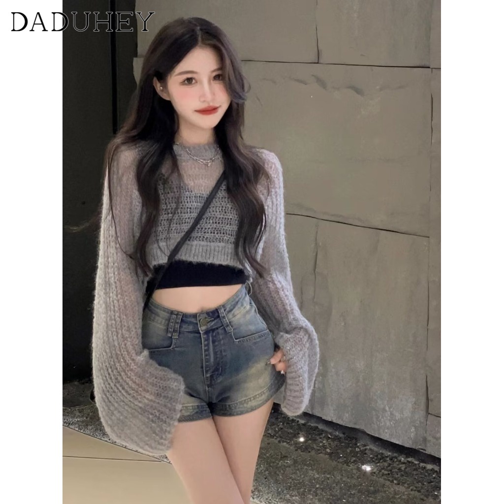 Ảnh Quần short jean denim DADUHEY size lớn ôm vừa vặn cạp cao thời trang retro đường phố cao cấp kiểu Mỹ cho nữ 2