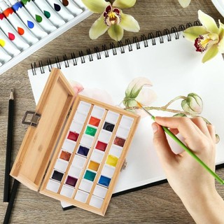 Bảng màu nước NCE hộp trắng vàng, bảng gỗ tiện lợi cho việc du lịch và phác thảo
