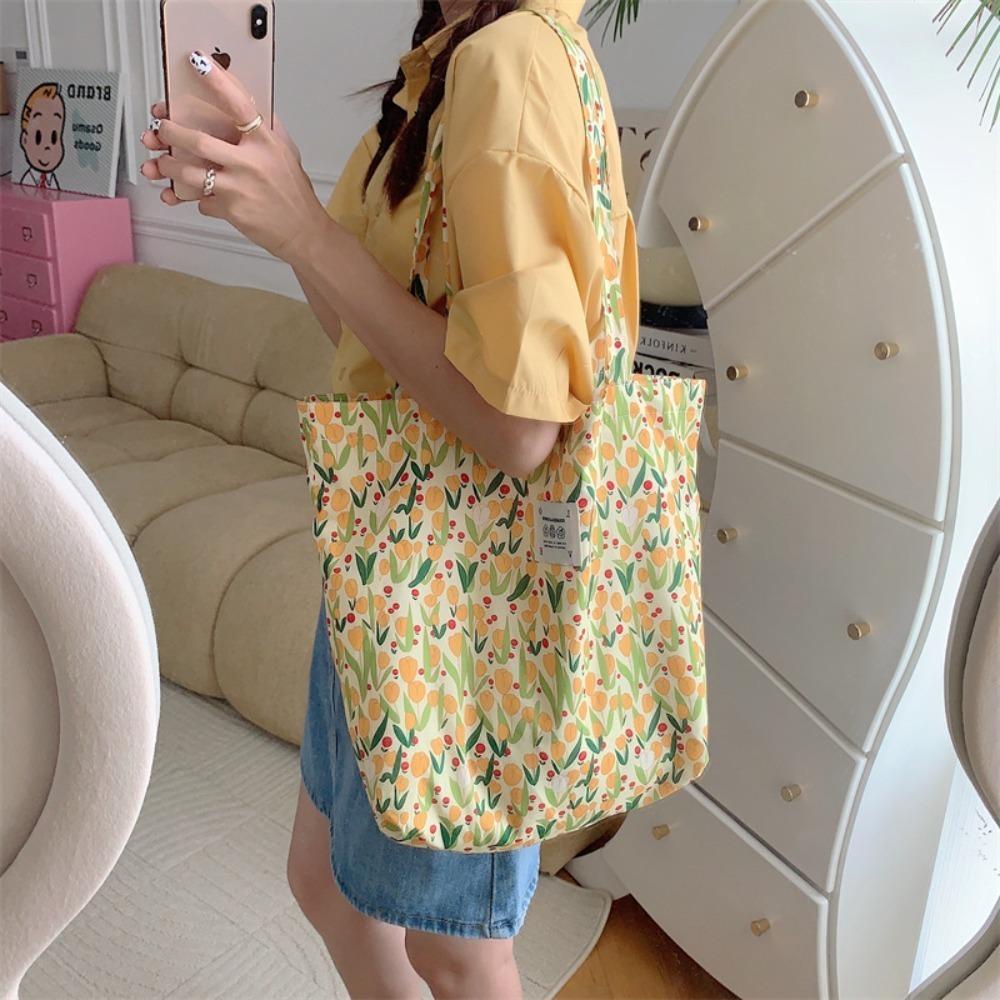 Túi đeo vai hoa cổ điển CHEESELY, vải cotton, dung tích lớn, túi xách/tote/mua sắm dành cho nữ