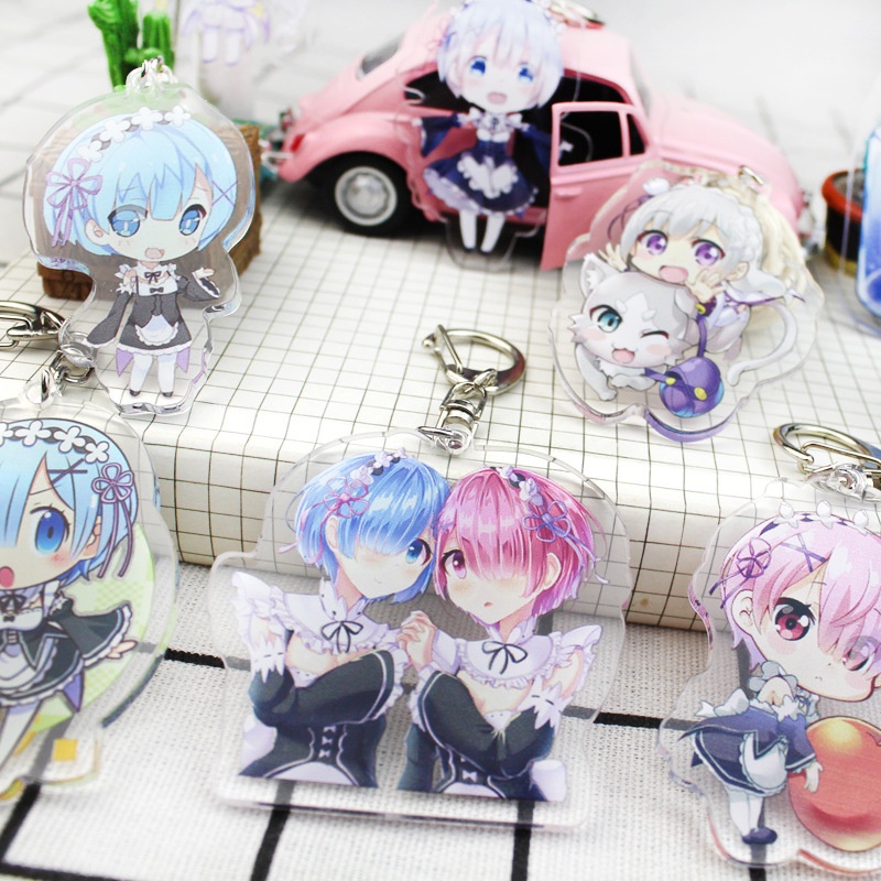 Anime Móc Khóa Thế Giới Khác Ram Rem Emilia Acrylic Anime Ngoại Vi Móc Khóa Mặt Dây Chuyền