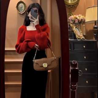 Áo sweater Dệt Kim Cổ Vuông Tay Phồng Thời Trang Cho Nữ