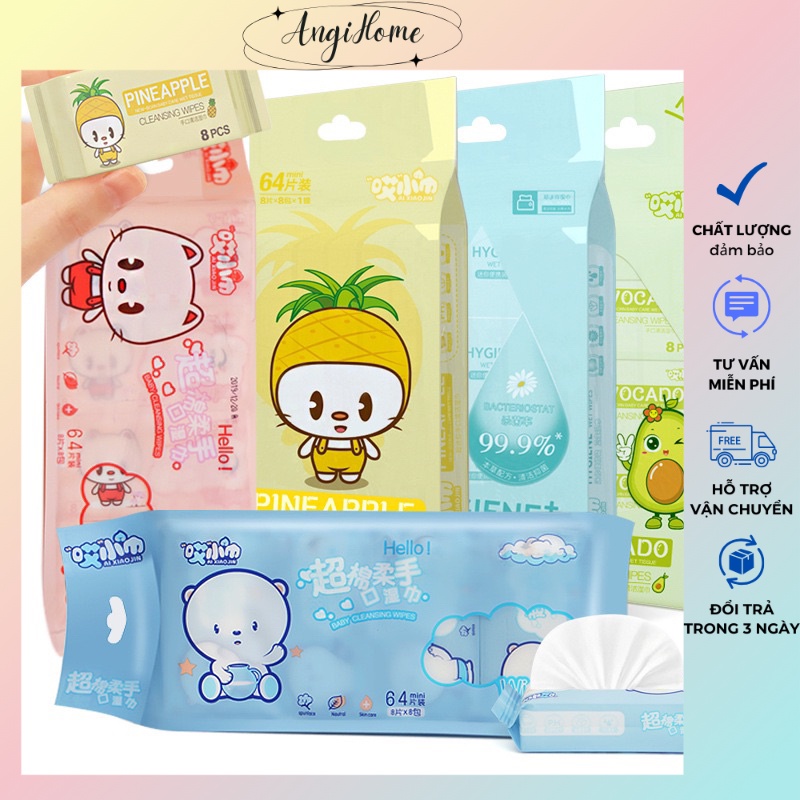 Set 8 Gói Khăn Giấy Ướt Mini Bỏ Túi Tiện Lợi ANGIHOME
