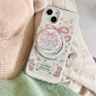 [2024 Mới Thiết Kế Giá Đỡ Từ Tính Hình Thỏ Nơ / alice Màu Hồng Có Giá Đỡ Từ Tính Cho iphone 15 pro max 14