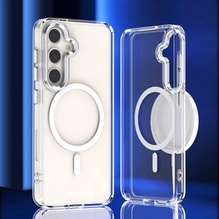 Ốp Điện Thoại Acrylic Cho Samsung Galaxy S26 A57 A56 A36 A26 A55 A37 A26 A17 S23 FE A14 A15 A34 A54 S25 Plus Siêu Chống Sốc Trong Suốt Màu Đen Dày Từ Tính