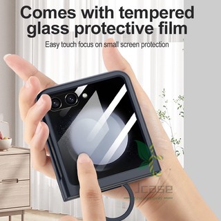 Ốp Điện Thoại Cứng Mỏng Nhẹ Kèm Giá Đỡ Nhẫn & Mặt Kính Cường Lực Cho Samsung Galaxy Z Flip 5