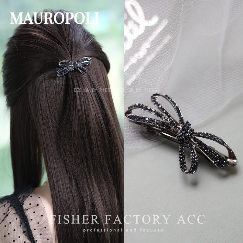 Mauropoli [Hàng Có Sẵn] Kẹp Tóc Đính Kim Cương Giả Màu Xanh Lam Phong Cách Âu Mỹ Cổ Điển