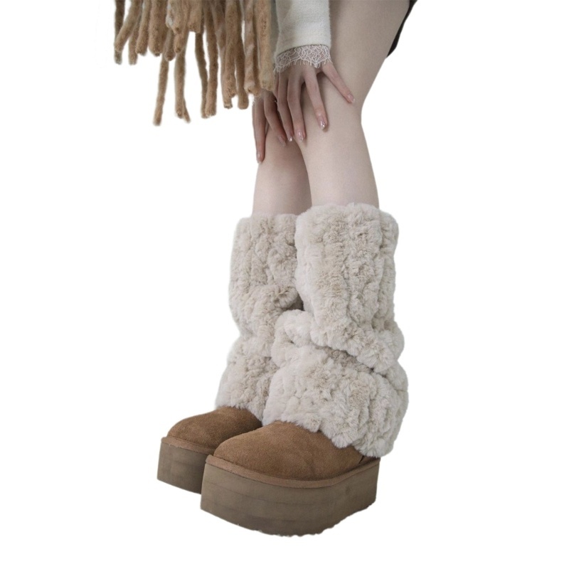 Woke Nữ Trang Phục Lông Thú Giả Ấm Áp Fuzzy Chân Ấm Áp Boot Tay Áo Boot Có