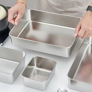 Chảo đựng thực phẩm hình chữ nhật bằng thép không gỉ có nắp - Hộp đựng trái cây rau củ dung tích lớn