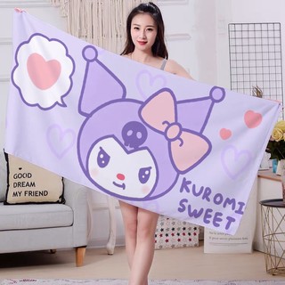 Khăn tắm hoạt hình Sanrio in 1 mặt Hello Kitty/Kuromi/Melody/Pochacco, vải Terry thấm hút mềm