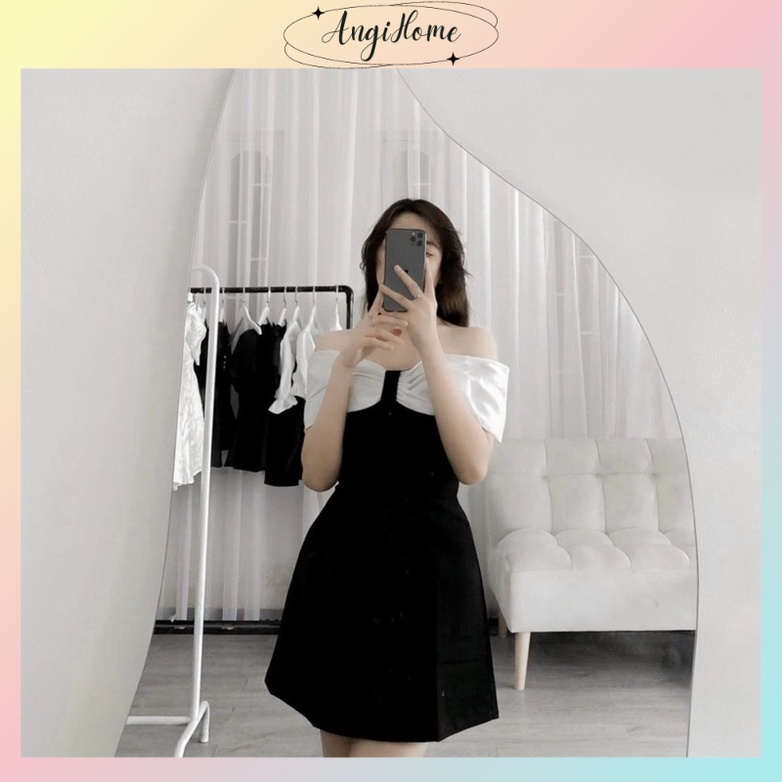 ĐẦM ĐEN BẸT VAI PHỐI VIỀN TRẮNG ANGI HOME