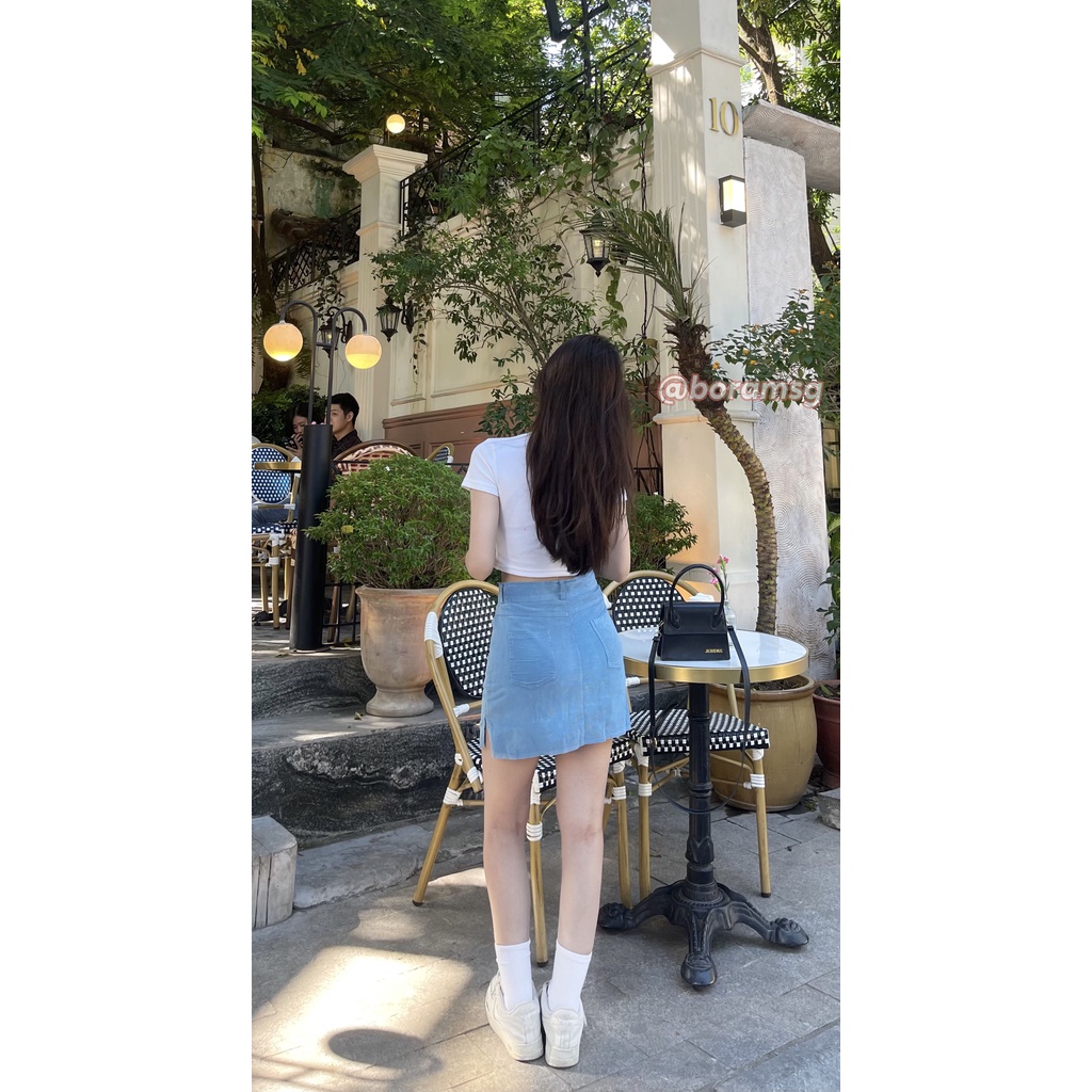 Chân váy chữ A nhung tăm, chân váy xẻ tà ôm body có quần bảo hộ BORAM SG