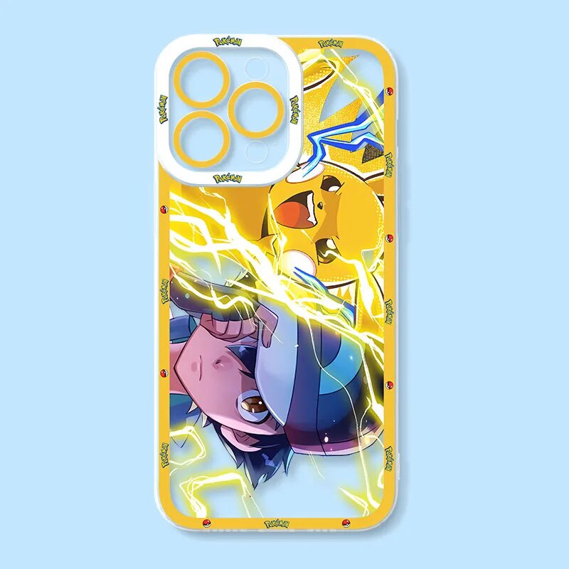 Ốp lưng iphone cạnh vuông Pikachu x Satoshi Anime Manga Pokemon