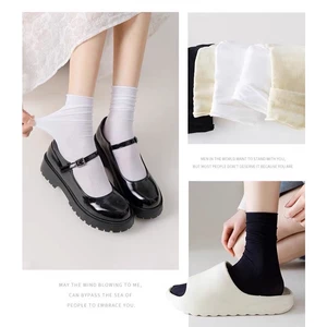 Set 2 Đôi Vớ Lụa Mỏng Cao Cổ, Tất Màu Trơn Cổ Nhún Phong Cách Hàn Quốc QiQiShop