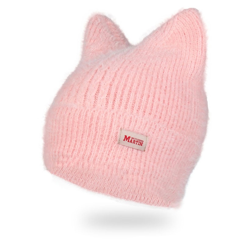Woke Handmade Móc Beanie Mũ Nữ Y2K Đan Tai Mèo Mũ Mùa Đông Thu Đông Mũ Màu Trơn Cô Gái Ngọt Ngào Chống Gió Bon