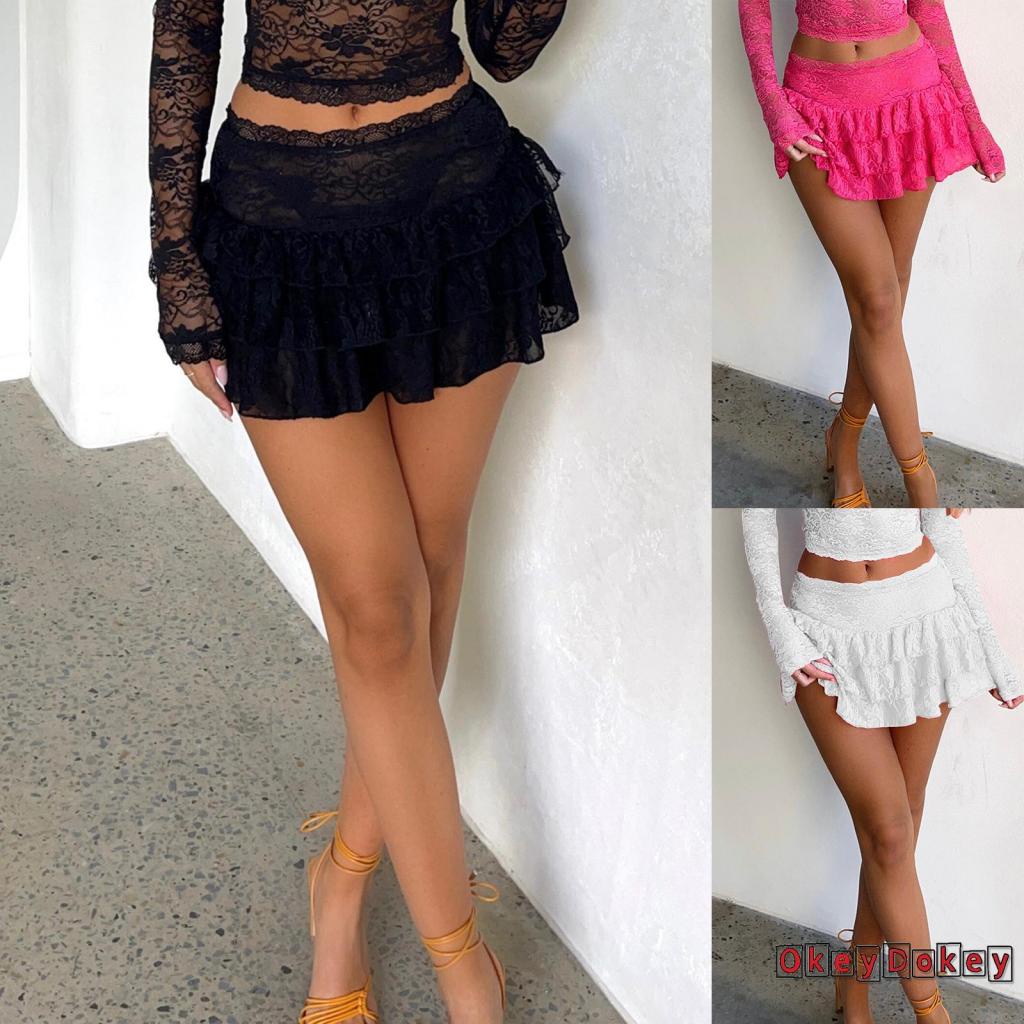 Chân Váy Ren Xếp Ly Lưng Thấp Thời Trang Mùa Hè Cho Nữ