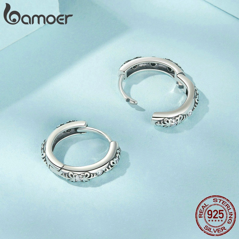 Khuyên tai BAMOER bạc 925 họa tiết cổ điển cho nữ