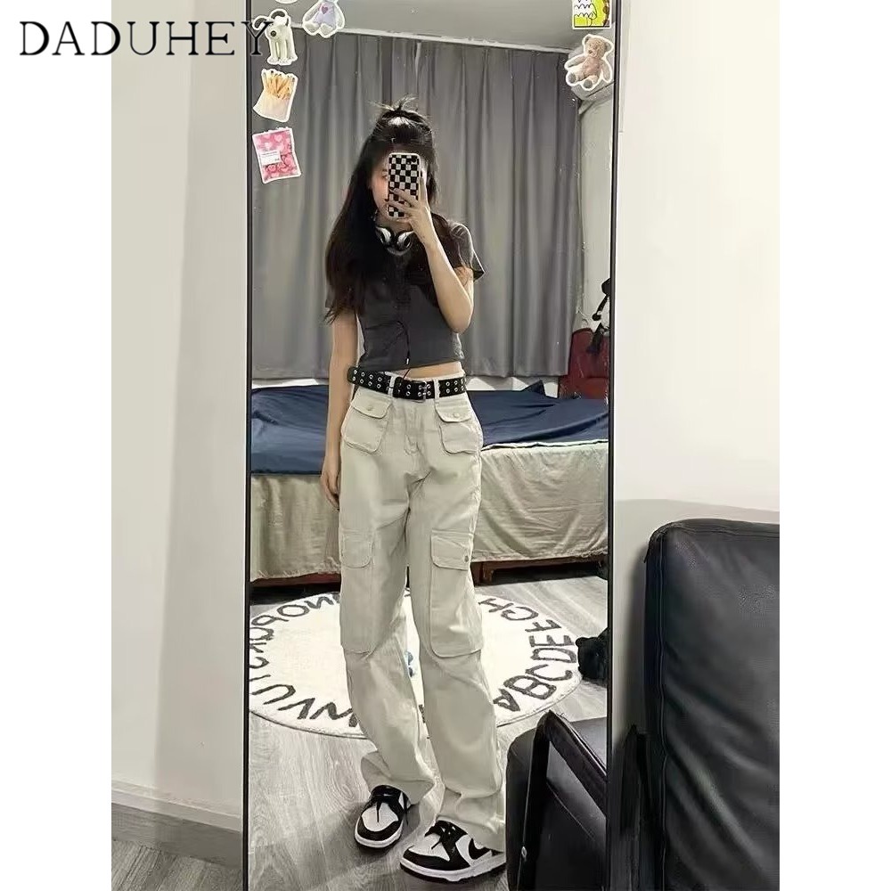 Ảnh DaDuHey New American Ins High Street Retro Overalls Niche High Waist Wide Leg Pants Large Size Trousers 3