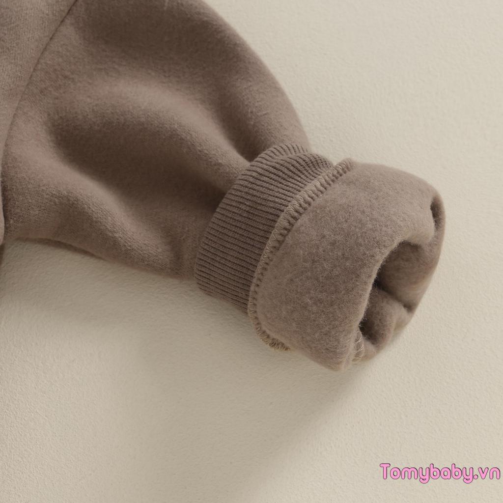 Áo Liền Quần Tay Dài Cổ Tròn Màu Trơn Dành Cho Bé Trai Gái
