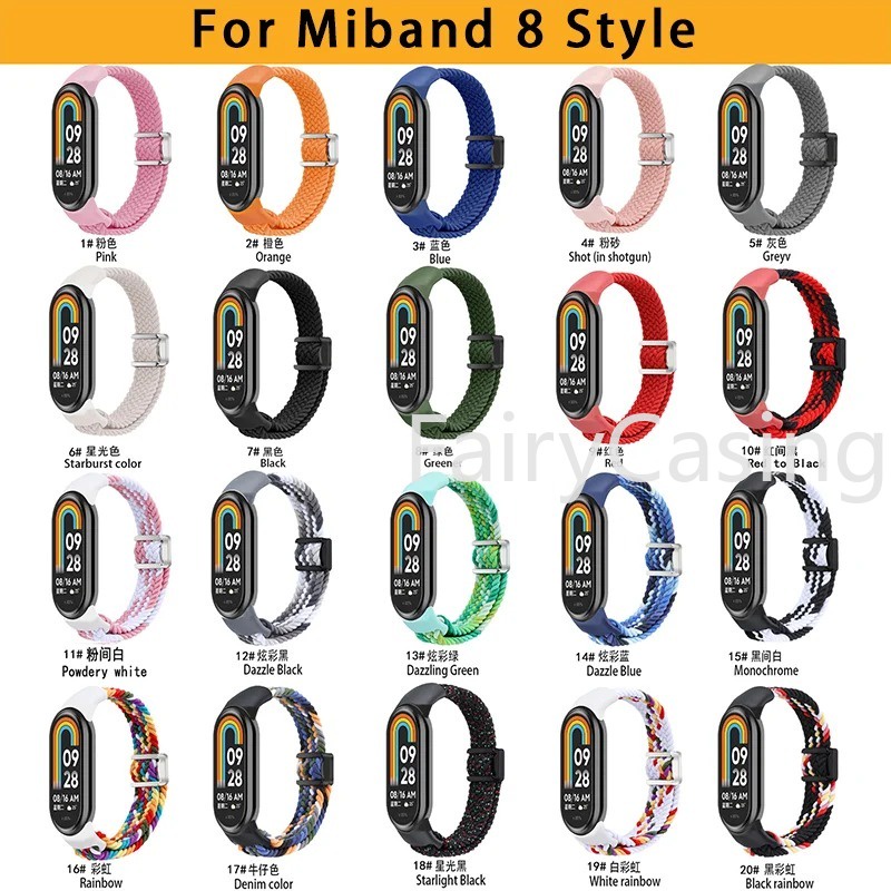 Dây đeo Nylon bện cho Xiaomi Mi Band 10 9 8 7 6 5 4 3 Co Giãn Solo Loop Bracelect Khóa từ thay thế dây đeo cổ tay
