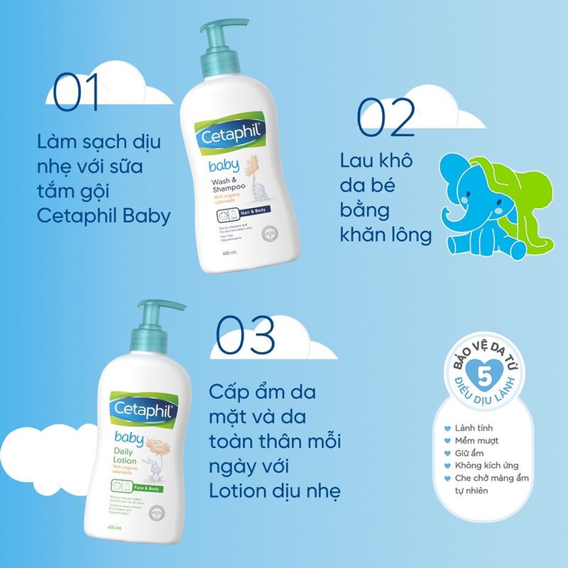 Sữa Tắm Gội Cho Bé Cetaphil Baby Wash & Shampoo - Sữa Tắm Em Bé Tibong Store Với Hoa Cúc Hữu Cơ Organic Calendula 400ml