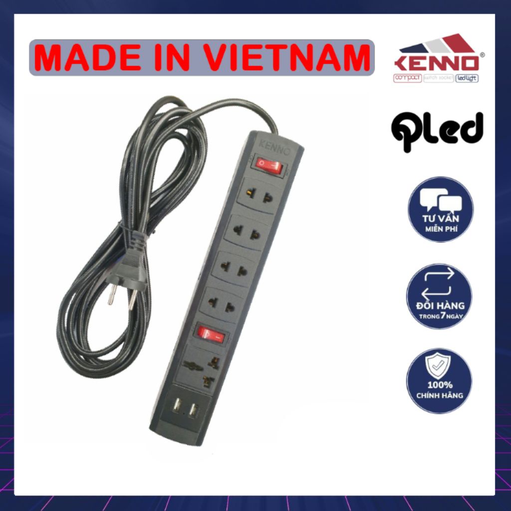 Ổ cắm điện đa năng Qled/Kenno Có USB sạc nhanh 6U3 6U5 an toàn tiện lợi