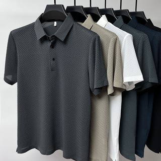 Mùa Hè Ngắn Tay Áo polo Đứng Cổ Lưới Thoáng Mát Đổ Mồ Hôi Băng Lụa Top Chất Liệu Thoáng Khí