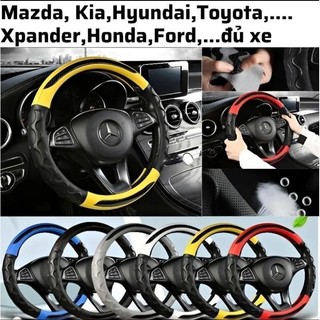 Bọc vô lăng ô tô  huyn.dai I10,Santafe,Accent,Kona,Tucson,Creta,Getz-VÂN RỒNG CARBON cao cấp