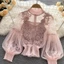 ESSENCEH 2 Cái / bộ Áo Dài Tay, Vintage Ren Puff Crop Top, Hoa Thường Ngày Mùa Hè Hàn Quốc Áo Sơ Mi Nữ Quần Áo Nữ