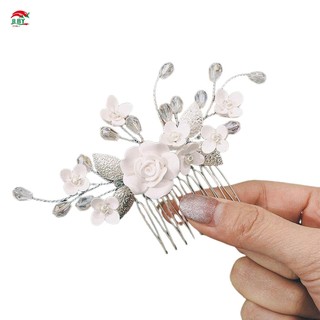 Trang Sức Tóc Cưới Cô Dâu Lược Tóc Hoa Trắng Hợp Kim Handmade Ổn Định Mũ