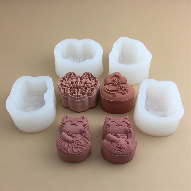 Lucky cat ruyi Khuôn silicone Làm Bánh Trung Thu / Kem / Xà Phòng / Nến Thơm Hình Chú Mèo diy