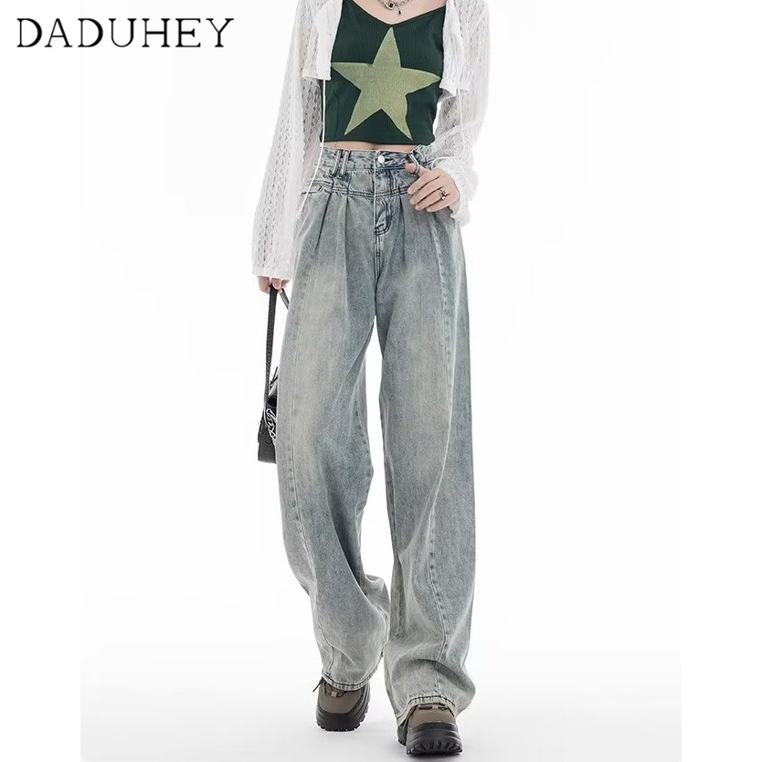Ảnh DaDuHey New American Ins High Street Retro Washed Jeans Niche High Waist Loose Wide Leg Pants plus Size Trousers 4